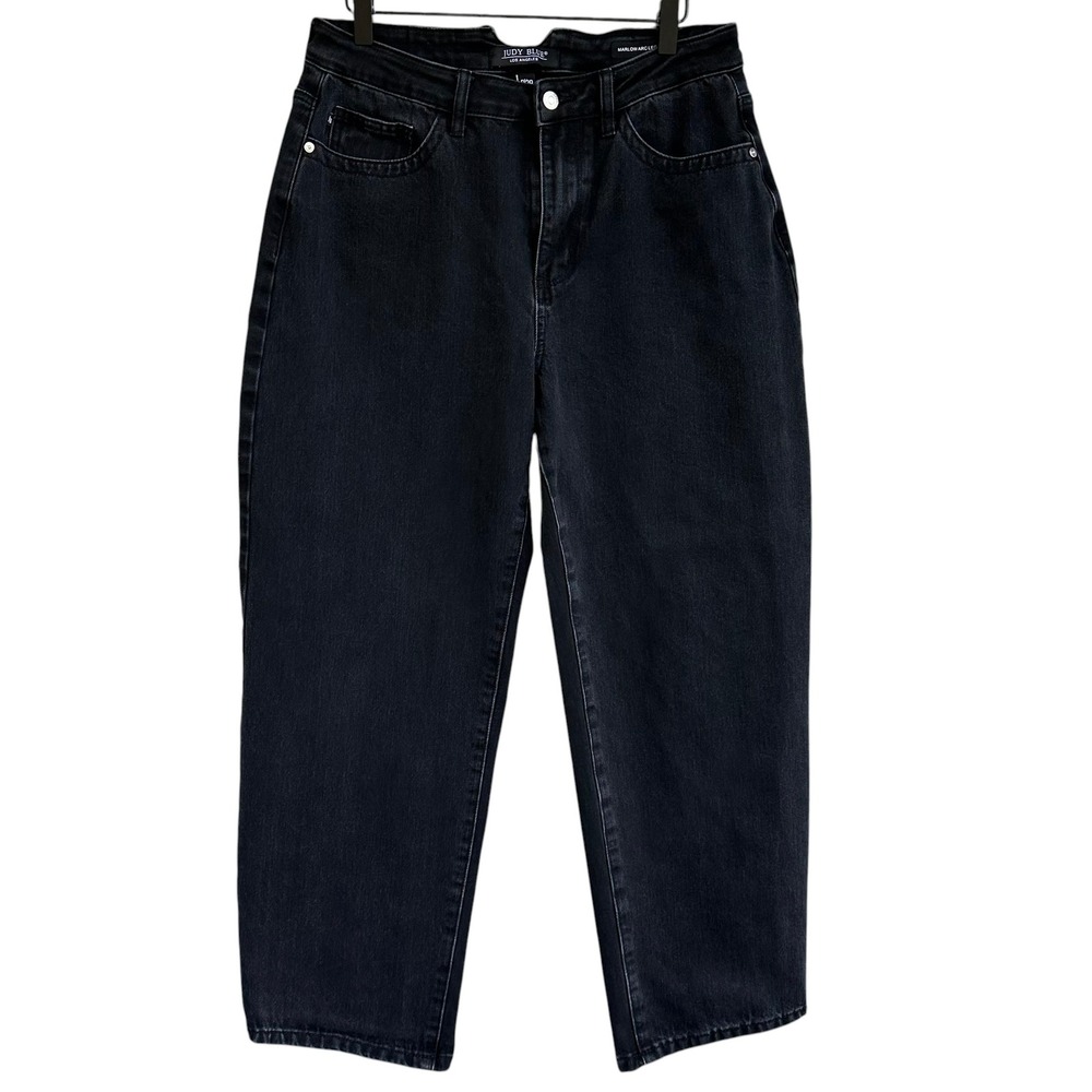 Judy Blue Marlow Arc Leg Jeans Black High Rise Barrel Ankle Denim Size 9/29